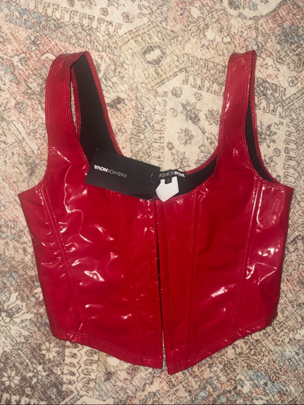 Fashion Nova Shiny Red Patent Corset Tank